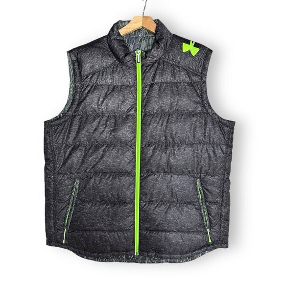 Under Armour Puffer Vest 700 Fill Down Mens Sz 2XL XXL Reversible Logo Warm UA - Picture 1 of 14
